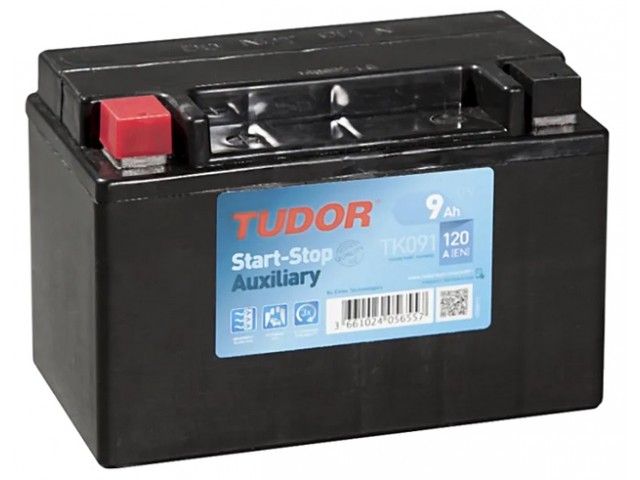 Tudor TK091 - 12V 9Ah 120CCA Start Stop AGM Kuru Yardımcı Besleme Aküsü Ters Kutup (150×90×105)